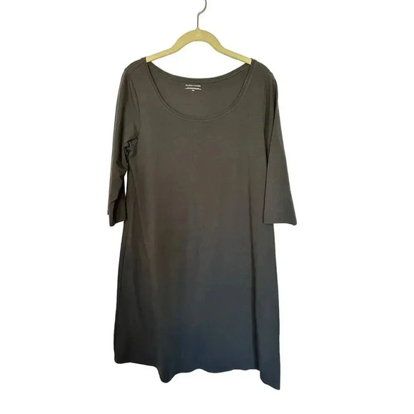 Eileen Fisher Women's Charcoal Grey 3/4 Sleeve Scoop Neck Mini Dress Size Medium - Picture 1 of 7